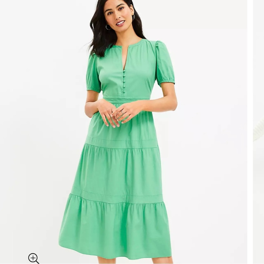 LOFT Green Tiered Midi Dress